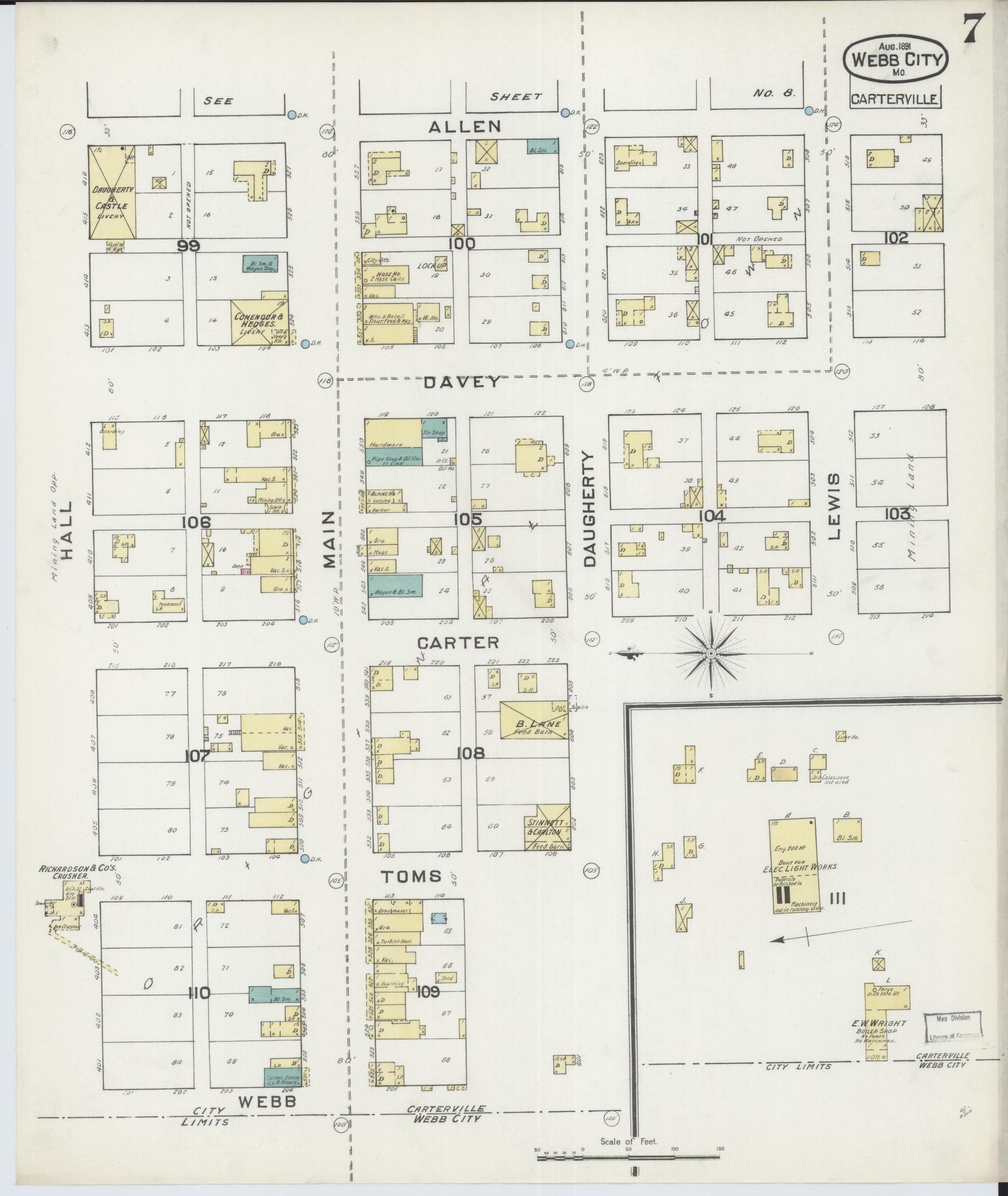 Sanborn Fire Insurance Map from Webb City, Jasper County, Missouri (1891), Sheet #0007 - Complete Map Set gallery image, historic Sanborn map, vintage wall art, Missouri Missouri