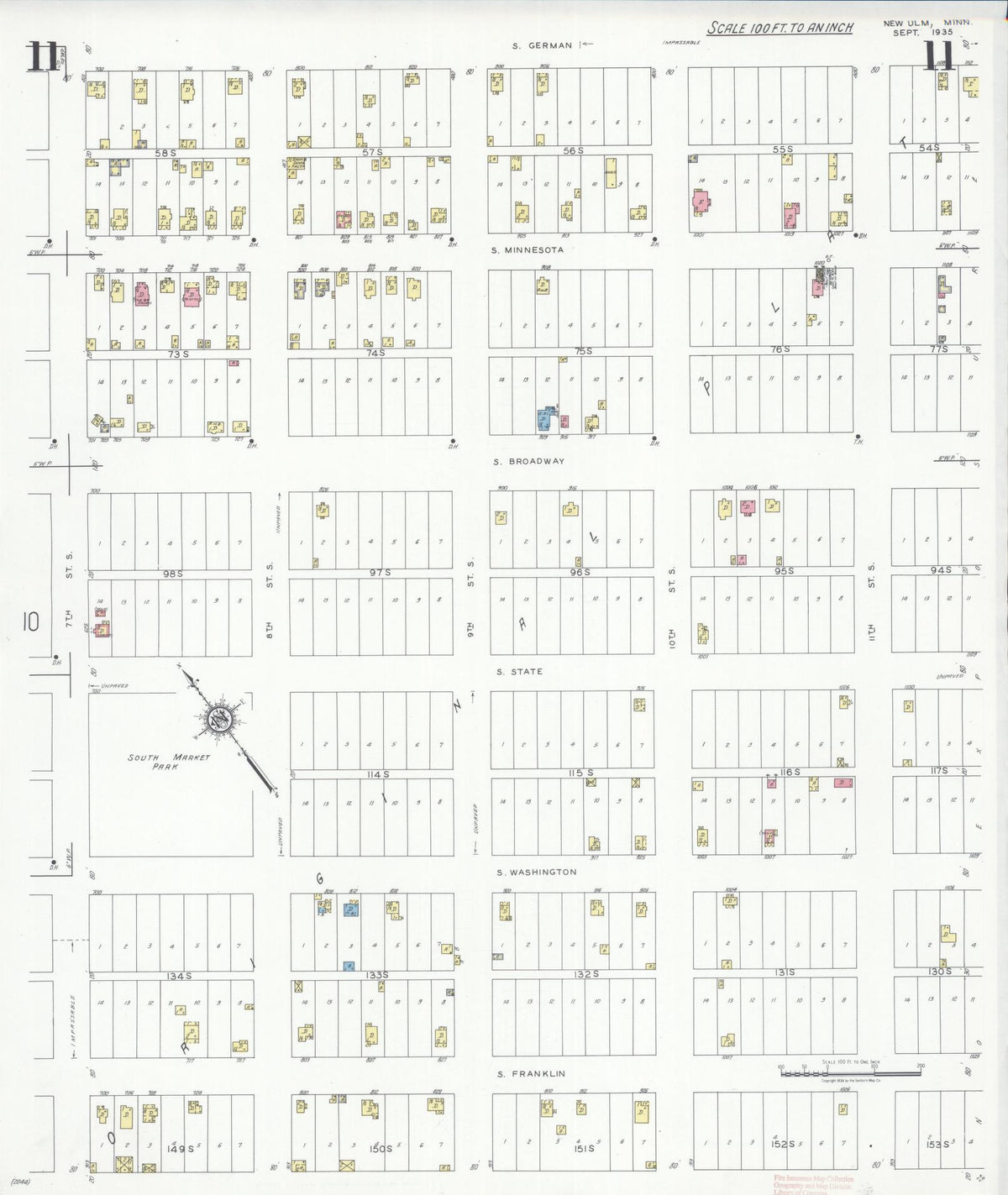 Sanborn Fire Insurance Map from New Ulm, Brown County, Minnesota (1935), Sheet #0011 - Complete Map Set gallery image, historic Sanborn map, vintage wall art, Minnesota Minnesota