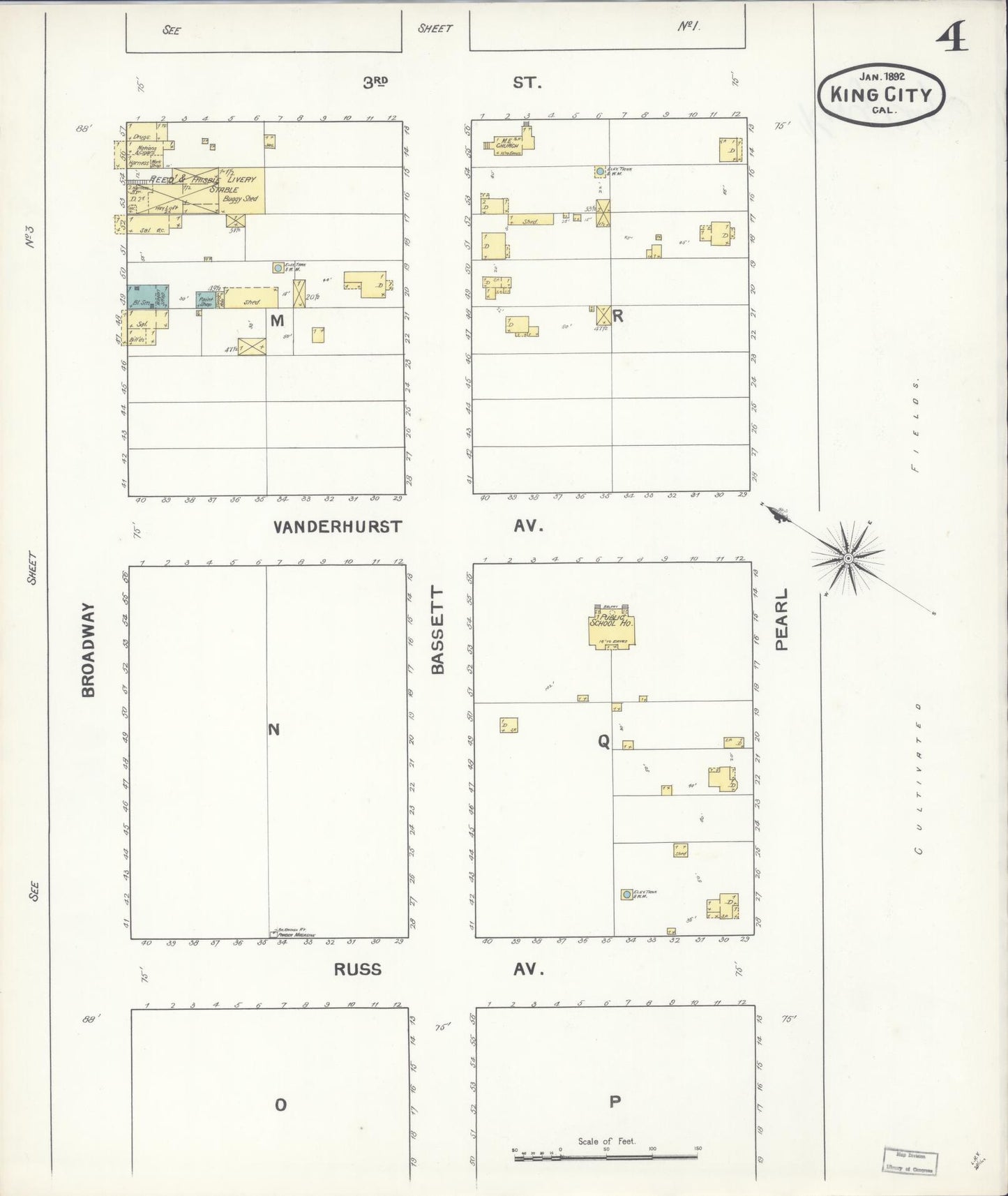 Sanborn Fire Insurance Map from King City, Monterey County, California (1892), Sheet #0004 - Historic Sanborn Fire Insurance Map Print, vintage old map wall art, antique decor, genealogy gift, California California map