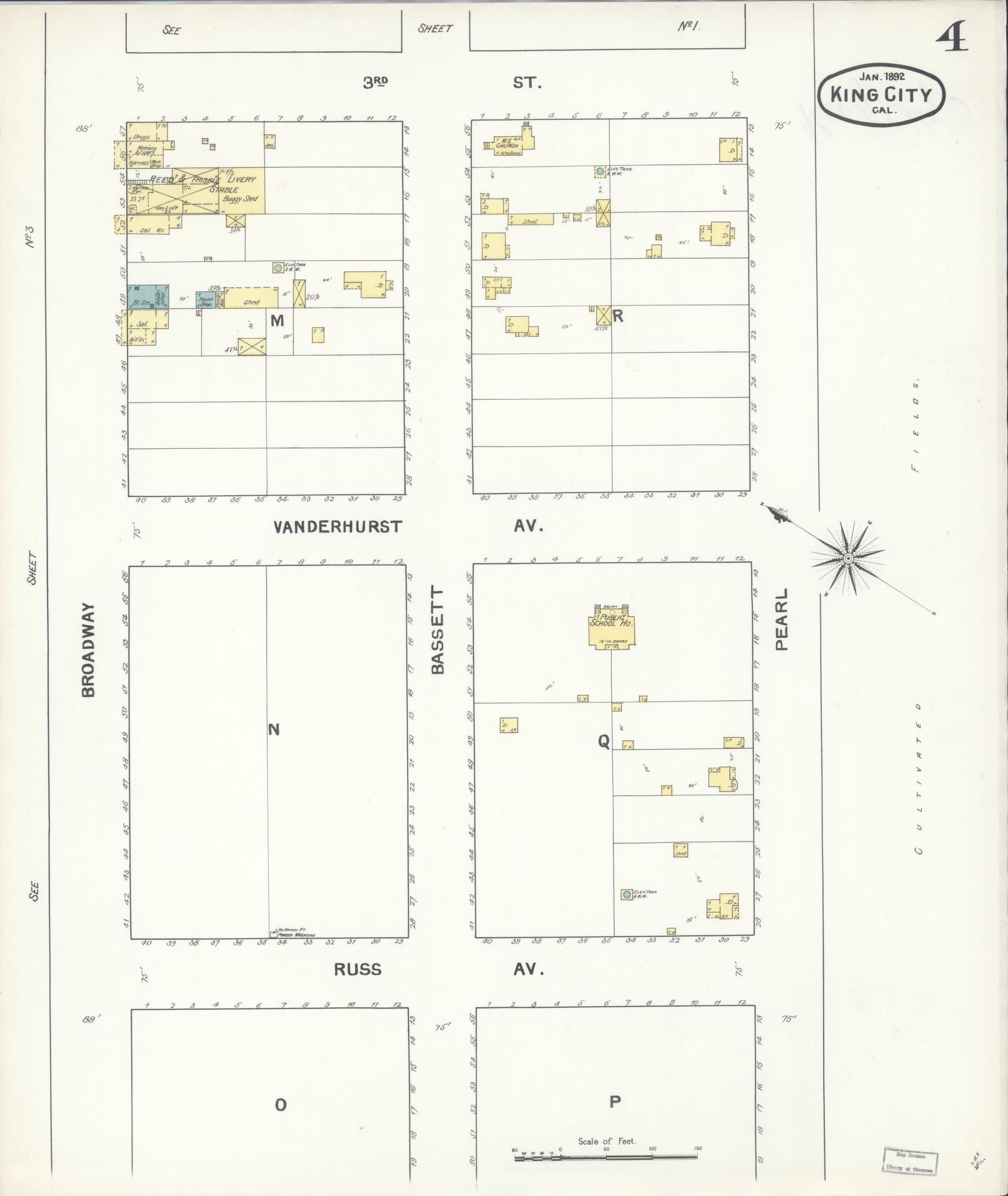 Sanborn Fire Insurance Map from King City, Monterey County, California (1892), Sheet #0004 - Historic Sanborn Fire Insurance Map Print, vintage old map wall art, antique decor, genealogy gift, California California map