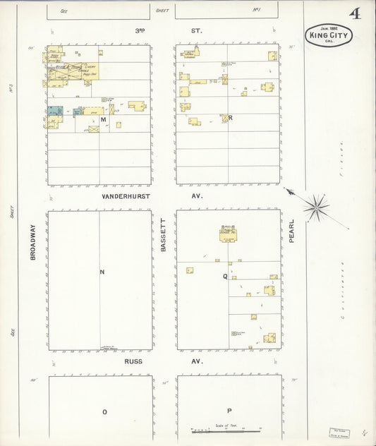 Sanborn Fire Insurance Map from King City, Monterey County, California (1892), Sheet #0004 - Historic Sanborn Fire Insurance Map Print, vintage old map wall art, antique decor, genealogy gift, California California map