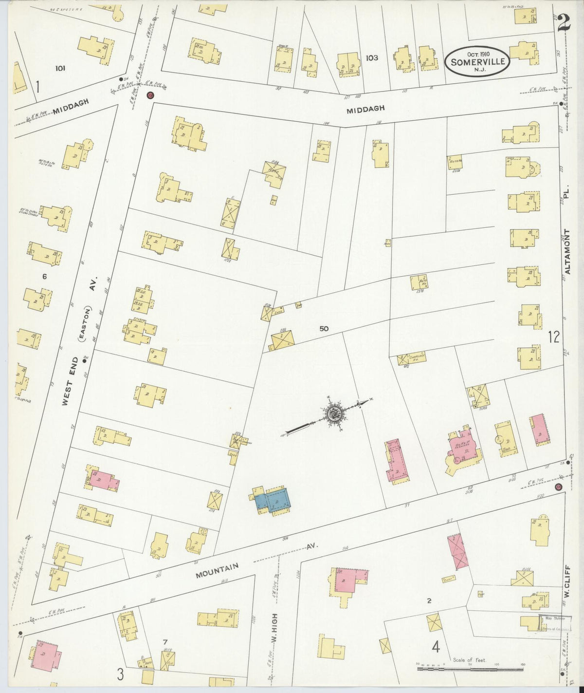 Sanborn Fire Insurance Map from Somerville, Somerset County, New Jersey (1910), Sheet #0002 - Historic Sanborn Fire Insurance Map Print, vintage old map wall art, antique decor, genealogy gift, New Jersey New Jersey map
