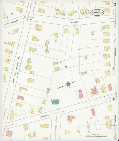 Sanborn Fire Insurance Map from Somerville, Somerset County, New Jersey (1910), Sheet #0002 - Historic Sanborn Fire Insurance Map Print, vintage old map wall art, antique decor, genealogy gift, New Jersey New Jersey map