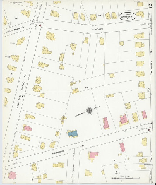 Sanborn Fire Insurance Map from Somerville, Somerset County, New Jersey (1910), Sheet #0002 - Historic Sanborn Fire Insurance Map Print, vintage old map wall art, antique decor, genealogy gift, New Jersey New Jersey map
