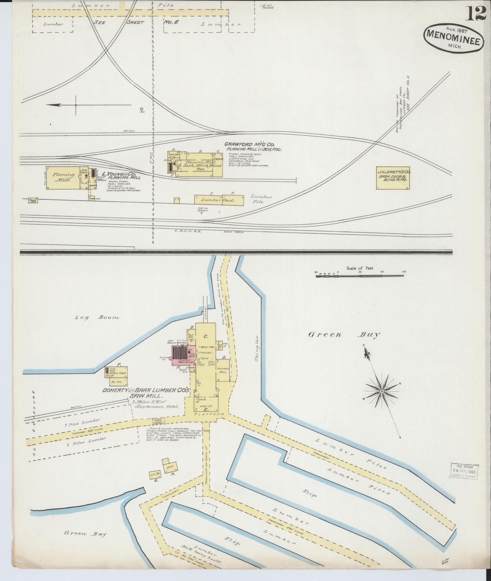 Sanborn Fire Insurance Map from Menominee, Menominee County, Michigan (1887), Sheet #0012 - Complete Map Set gallery image, historic Sanborn map, vintage wall art, Michigan Michigan
