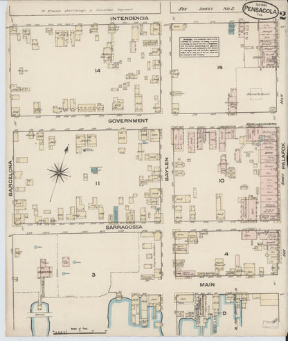 Sanborn Fire Insurance Map from Pensacola, Escambia County, Florida (1884), Sheet #0002 - Complete Map Set gallery image, historic Sanborn map, vintage wall art, Florida Florida