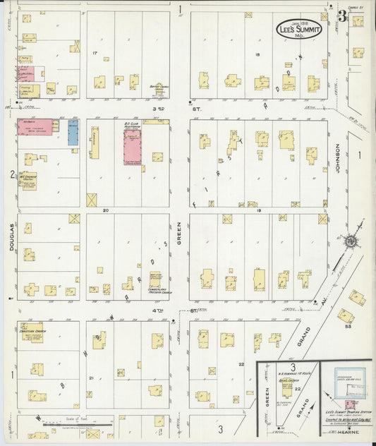 Sanborn Fire Insurance Map from Lee's Summit, Jackson County, Missouri (1918), Sheet #0003 - Historic Sanborn Fire Insurance Map Print, vintage old map wall art, antique decor, genealogy gift, Missouri Missouri map