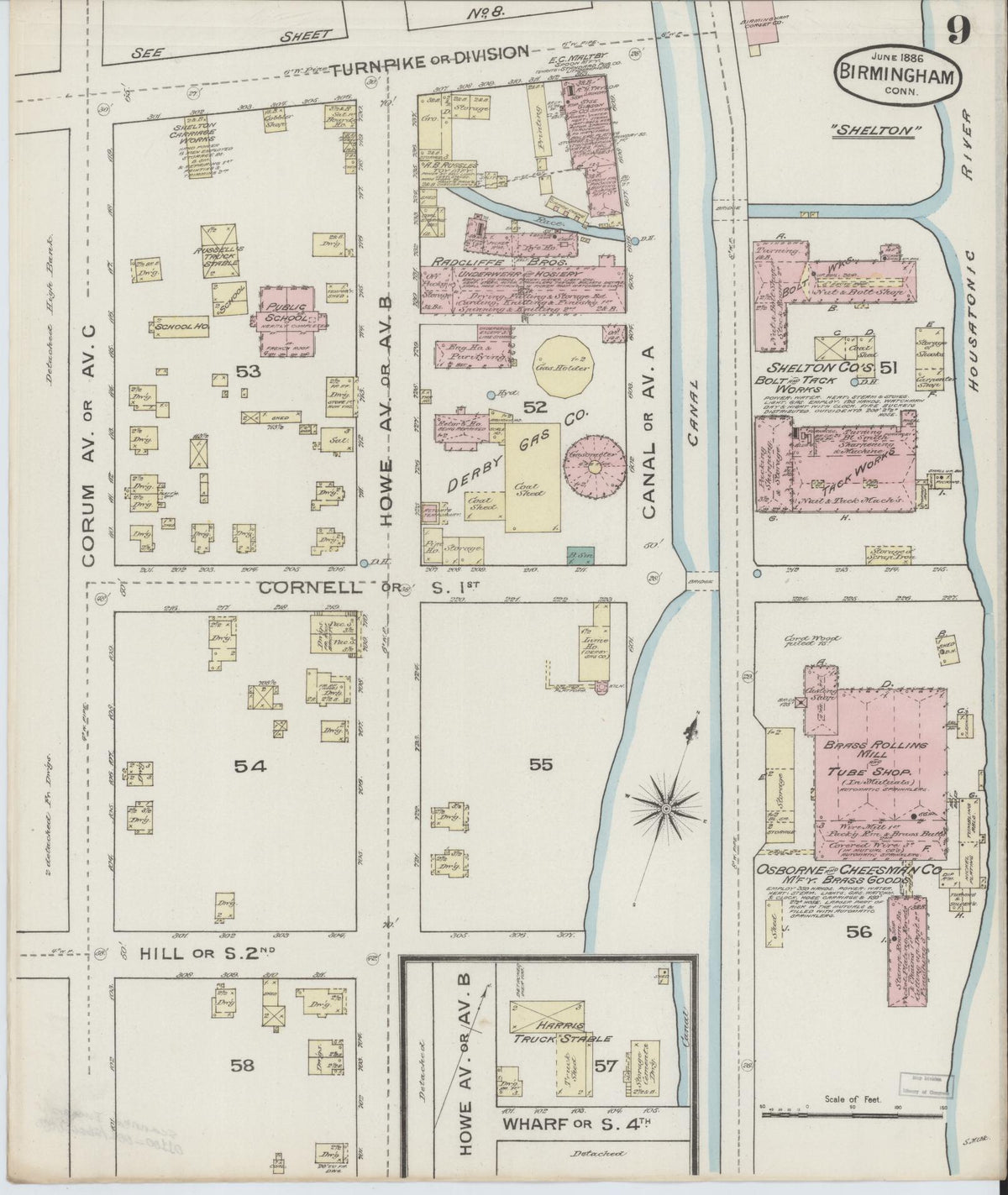 Sanborn Fire Insurance Map from Birmingham, New Haven County, Connecticut (1886), Sheet #0009 - Complete Map Set gallery image, historic Sanborn map, vintage wall art, Connecticut Connecticut