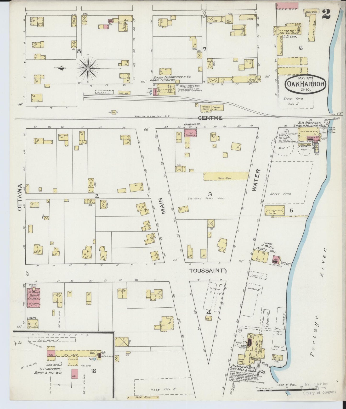 Sanborn Fire Insurance Map from Oak Harbor, Ottawa County, Ohio (1893), Sheet #0002 - Complete Map Set gallery image, historic Sanborn map, vintage wall art, Ohio Ohio