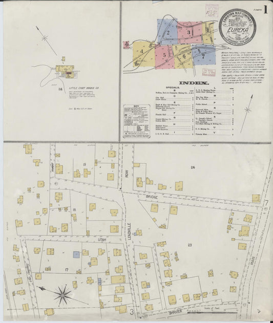 Sanborn Fire Insurance Map from Eureka, Juab County, Utah (1908), Sheet #0001 - Complete Map Set gallery image, historic Sanborn map, vintage wall art, Utah Utah