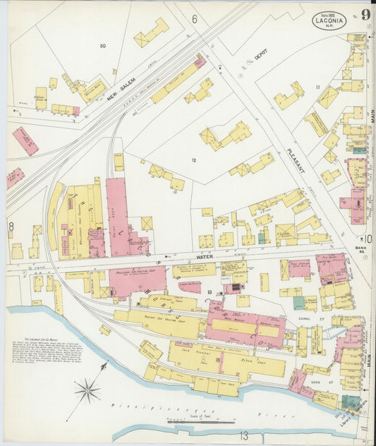 Sanborn Fire Insurance Map from Laconia, Belknap County, New Hampshire (1902), Sheet #0009 - Historic Sanborn Fire Insurance Map Print, vintage old map wall art, antique decor, genealogy gift, New Hampshire New Hampshire map