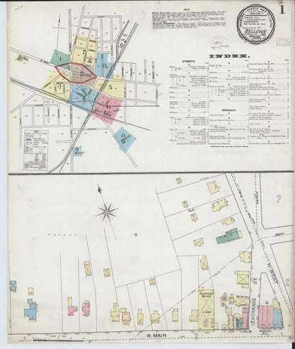 Sanborn Fire Insurance Map from Bellevue, Huron And Sandusky County, Ohio (1893), Sheet #0001 - Complete Map Set gallery image, historic Sanborn map, vintage wall art, Ohio Ohio