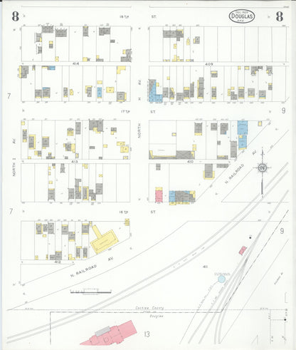 Sanborn Fire Insurance Map from Douglas, Cochise County, Arizona (1929), Sheet #0008 - Complete Map Set gallery image, historic Sanborn map, vintage wall art, Arizona Arizona