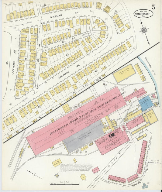 Sanborn Fire Insurance Map from Vandergrift, Westmoreland County, Pennsylvania (1915), Sheet #0005 - Historic Sanborn Fire Insurance Map Print, vintage old map wall art, antique decor, genealogy gift, Pennsylvania Pennsylvania map