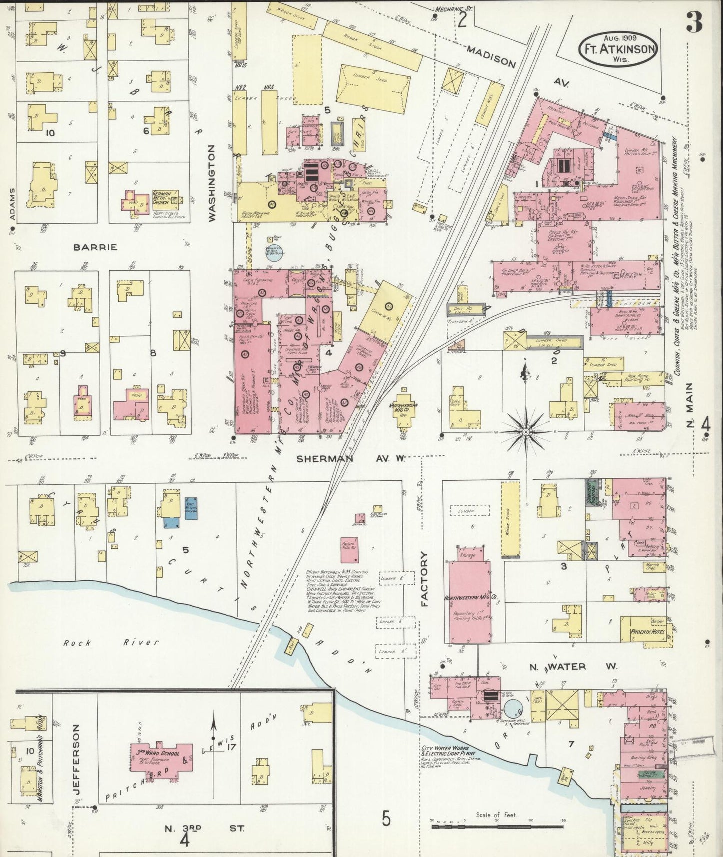 Sanborn Fire Insurance Map from Fort Atkinson, Jefferson County, Wisconsin (1909), Sheet #0003 - Complete Map Set gallery image, historic Sanborn map, vintage wall art, Wisconsin Wisconsin
