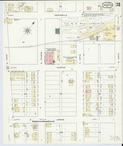 Sanborn Fire Insurance Map from Ironton, Lawrence County, Ohio (1909), Sheet #0031 - Historic Sanborn Fire Insurance Map Print, vintage old map wall art, antique decor, genealogy gift, Ohio Ohio map