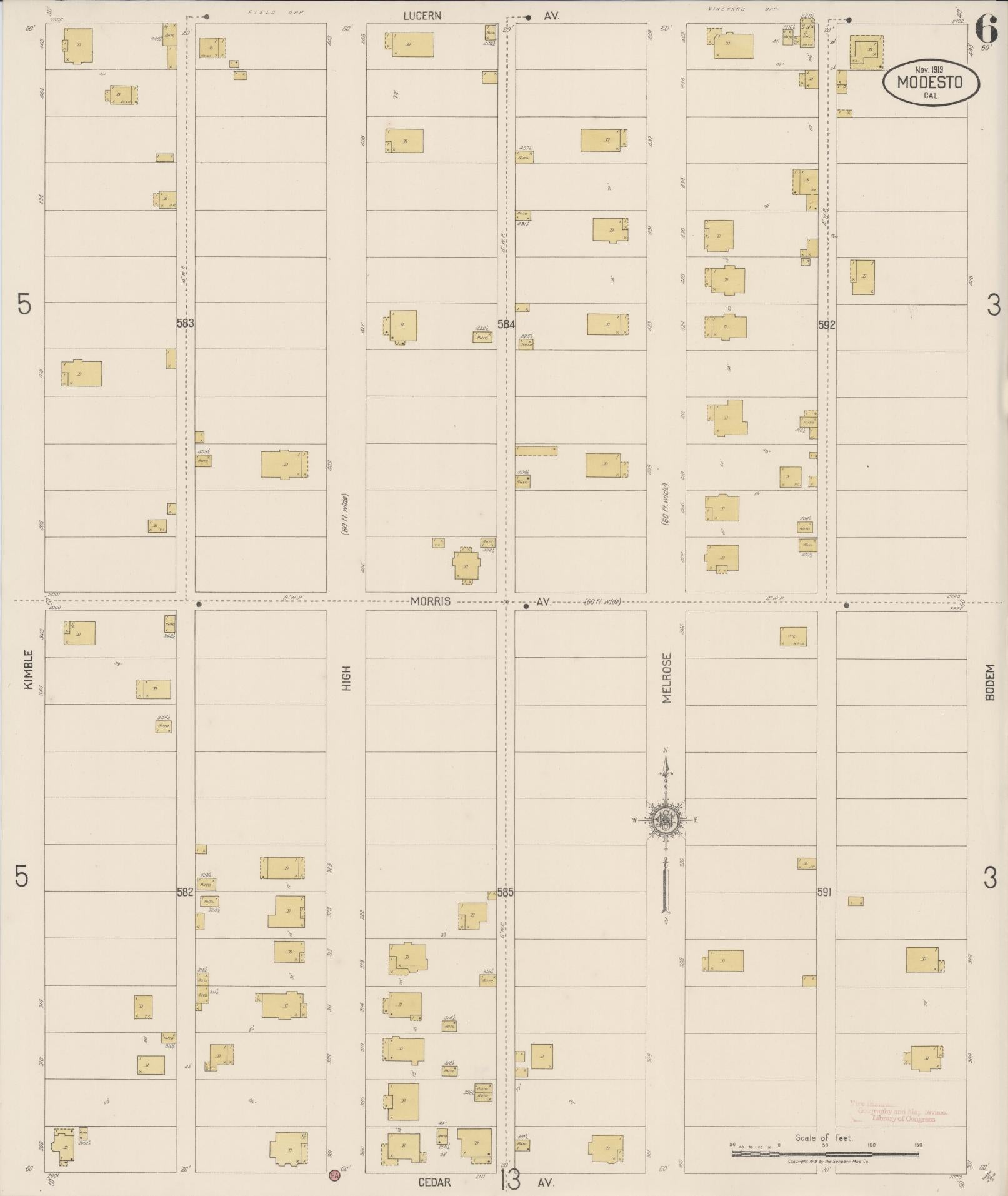 Sanborn Fire Insurance Map from Modesto, Stanislaus County, California (1919), Sheet #0006 - Complete Map Set gallery image, historic Sanborn map, vintage wall art, California California