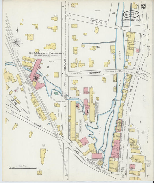 Sanborn Fire Insurance Map from Winsted, Litchfield County, Connecticut (1892), Sheet #0002 - Historic Sanborn Fire Insurance Map Print, vintage old map wall art, antique decor, genealogy gift, Connecticut Connecticut map
