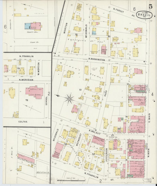 Sanborn Fire Insurance Map from Brazil, Clay County, Indiana (1896), Sheet #0005 - Historic Sanborn Fire Insurance Map Print, vintage old map wall art, antique decor, genealogy gift, Indiana Indiana map
