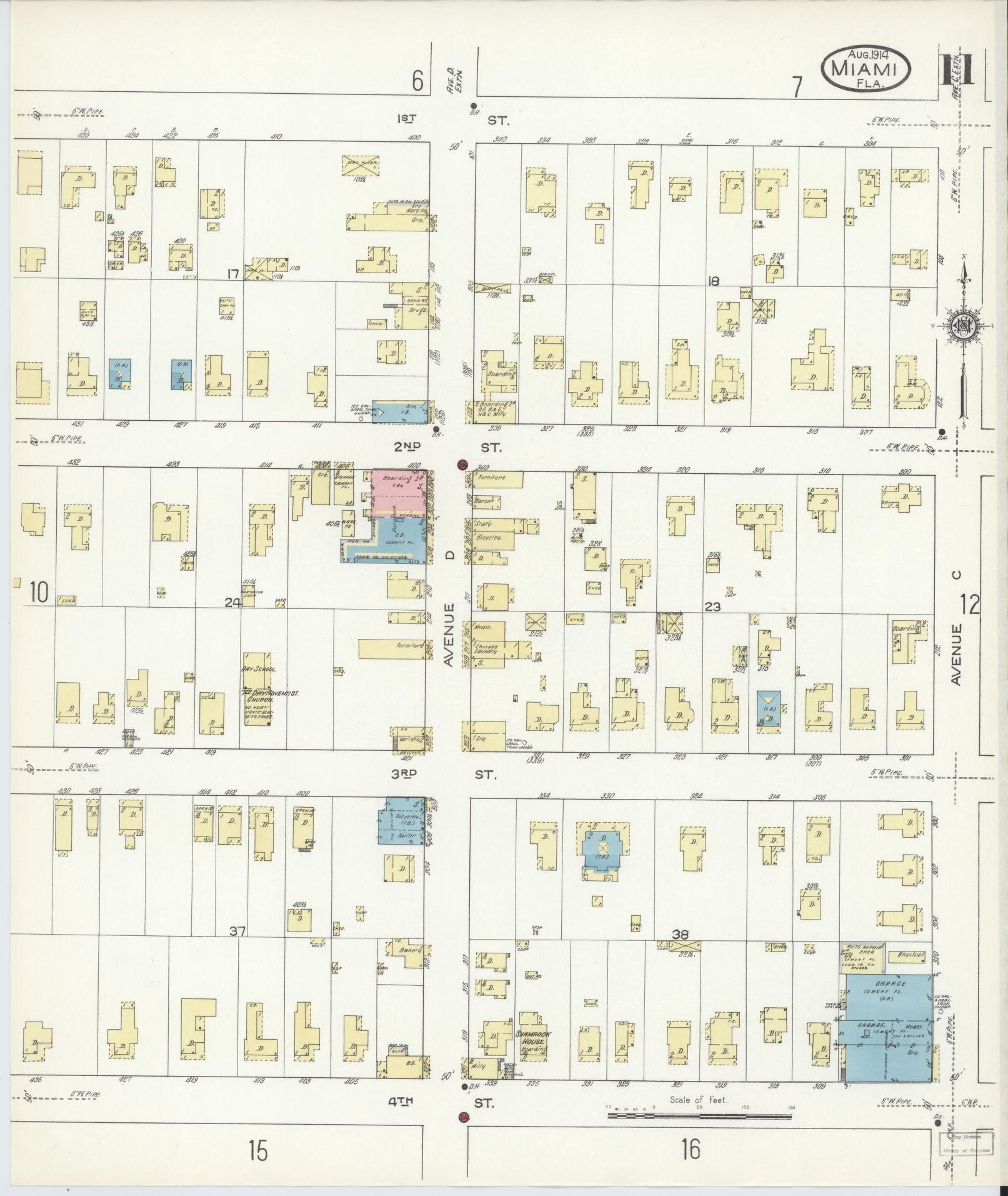 Sanborn Fire Insurance Map from Miami, Dade County, Florida (1914), Sheet #0011 - Complete Map Set gallery image, historic Sanborn map, vintage wall art, Florida Florida