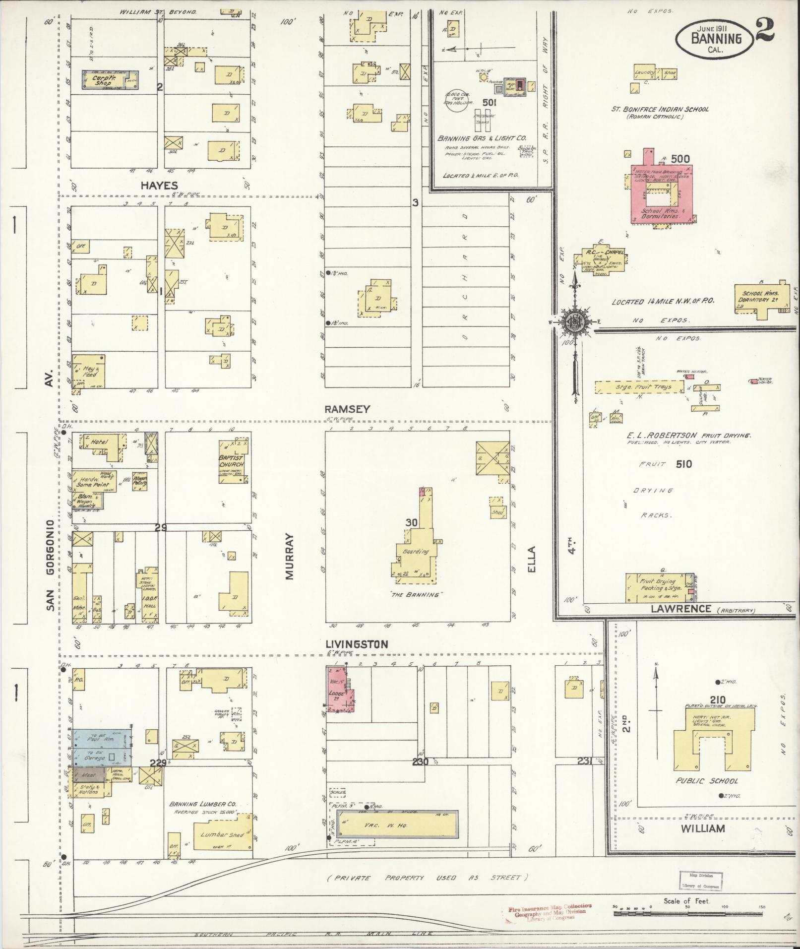 Sanborn Fire Insurance Map from Banning, Riverside County, California (1911), Sheet #0002 - Historic Sanborn Fire Insurance Map Print, vintage old map wall art, antique decor, genealogy gift, California California map