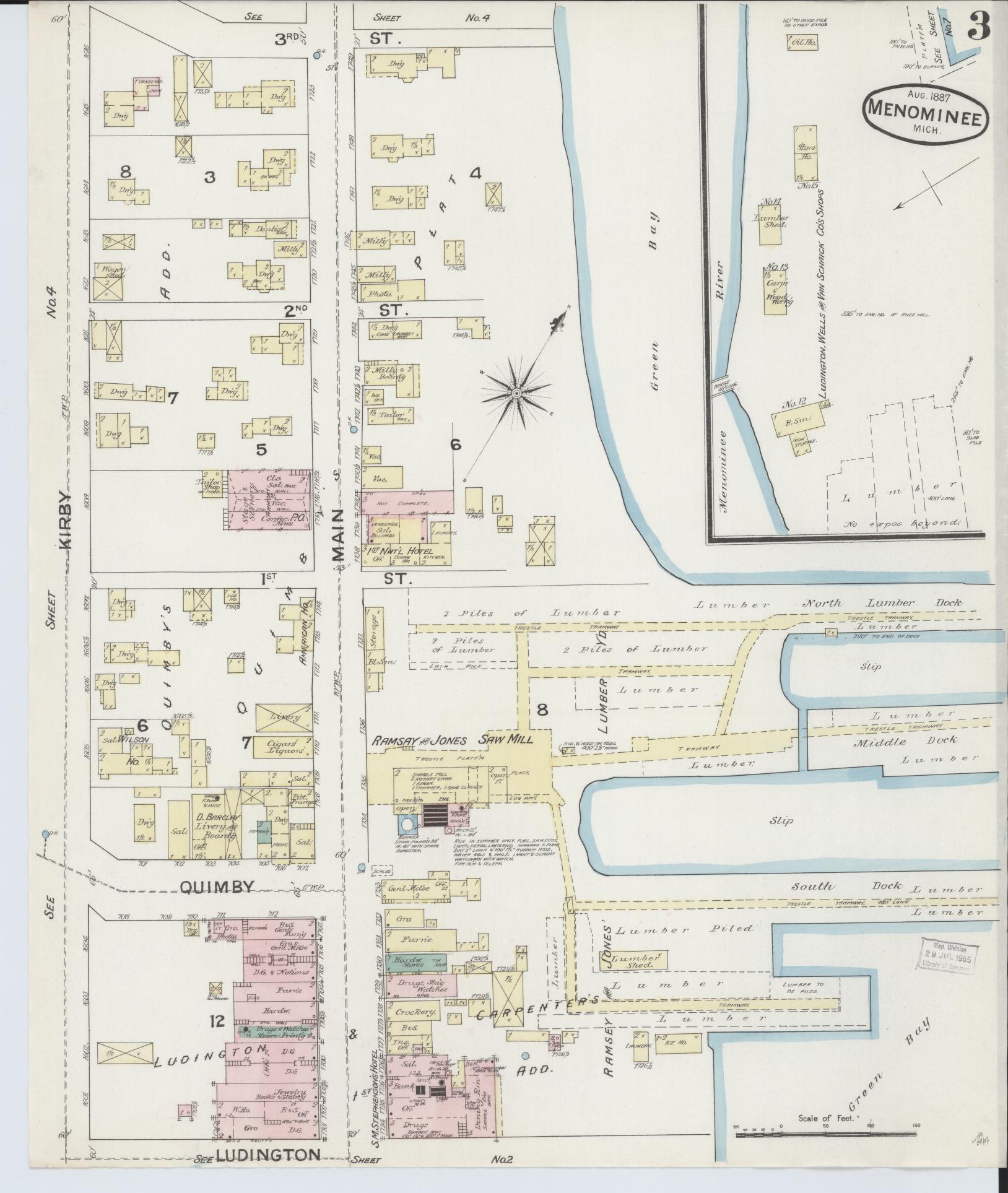 Sanborn Fire Insurance Map from Menominee, Menominee County, Michigan (1887), Sheet #0003 - Complete Map Set gallery image, historic Sanborn map, vintage wall art, Michigan Michigan
