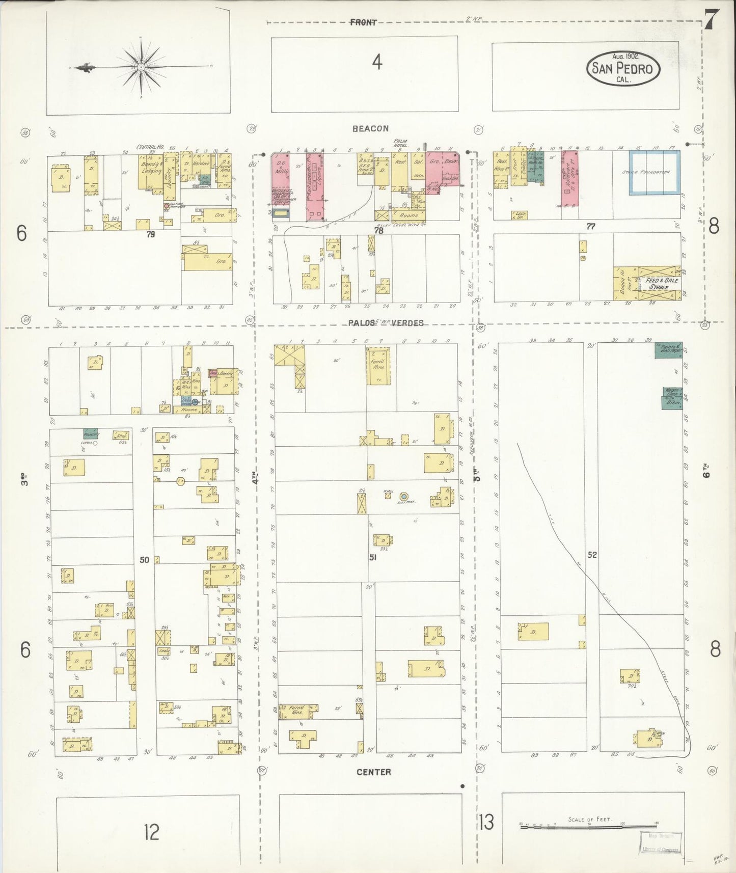Sanborn Fire Insurance Map from San Pedro, Los Angeles County, California (1902), Sheet #0007 - Complete Map Set gallery image, historic Sanborn map, vintage wall art, California California