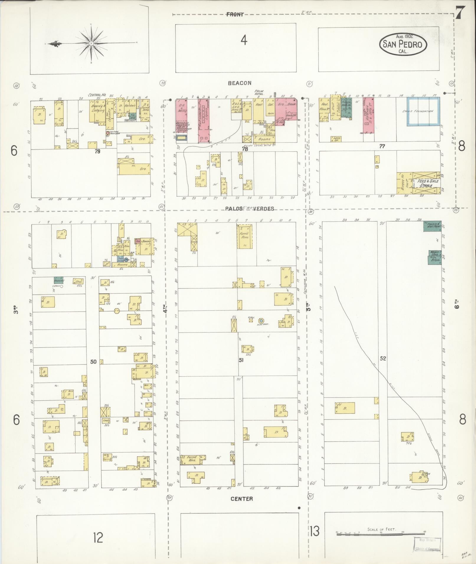 Sanborn Fire Insurance Map from San Pedro, Los Angeles County, California (1902), Sheet #0007 - Complete Map Set gallery image, historic Sanborn map, vintage wall art, California California