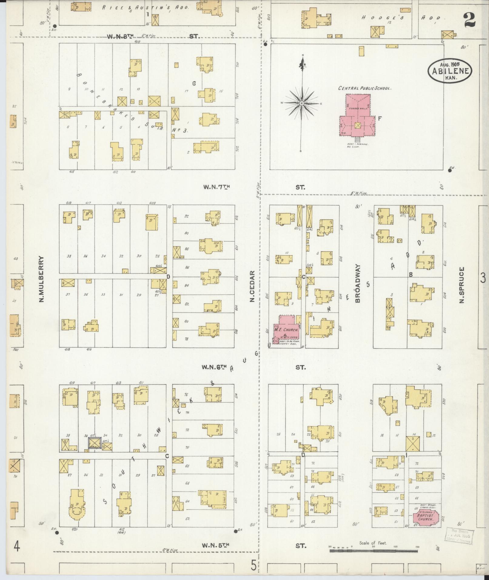 Sanborn Fire Insurance Map from Abilene, Dickinson County, Kansas (1905), Sheet #0002 - Complete Map Set gallery image, historic Sanborn map, vintage wall art, Kansas Kansas