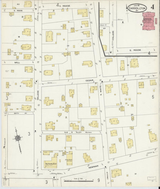 Sanborn Fire Insurance Map from Carrollton, Carroll County, Georgia (1911), Sheet #0004 - Historic Sanborn Fire Insurance Map Print, vintage old map wall art, antique decor, genealogy gift, Georgia Georgia map