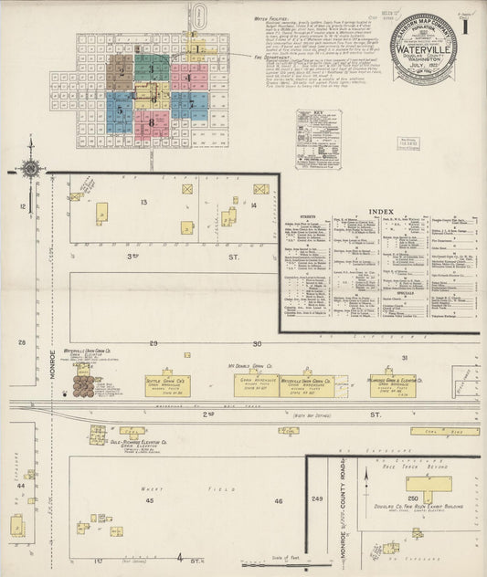 Sanborn Fire Insurance Map from Waterville, Douglas County, Washington (1922), Sheet #0001 - Historic Sanborn Fire Insurance Map Print, vintage old map wall art, antique decor, genealogy gift, Washington Washington map