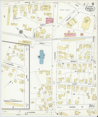 Sanborn Fire Insurance Map from Woburn, Middlesex County, Massachusetts (1910), Sheet #0009 - Complete Map Set gallery image, historic Sanborn map, vintage wall art, Massachusetts Massachusetts