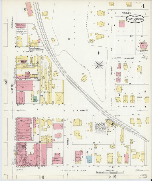 Sanborn Fire Insurance Map from Crawfordsville, Montgomery County, Indiana (1907), Sheet #0004 - Historic Sanborn Fire Insurance Map Print, vintage old map wall art, antique decor, genealogy gift, Indiana Indiana map