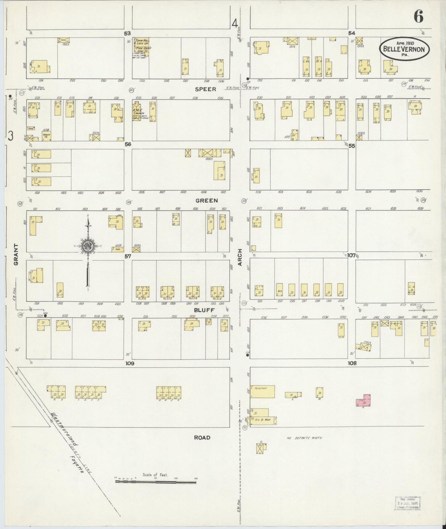 Sanborn Fire Insurance Map from Belle Vernon, Fayette County, Pennsylvania (1910), Sheet #0006 - Historic Sanborn Fire Insurance Map Print, vintage old map wall art, antique decor, genealogy gift, Pennsylvania Pennsylvania map