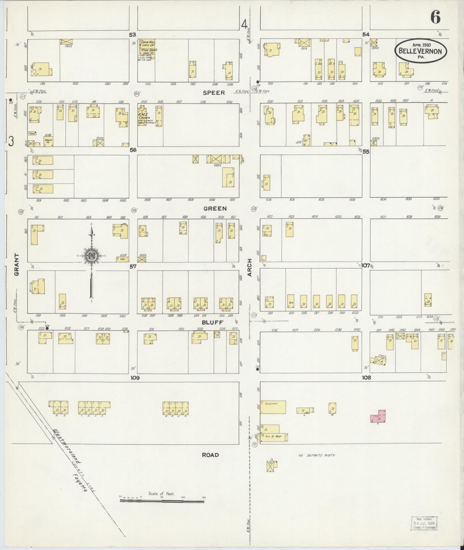 Sanborn Fire Insurance Map from Belle Vernon, Fayette County, Pennsylvania (1910), Sheet #0006 - Historic Sanborn Fire Insurance Map Print, vintage old map wall art, antique decor, genealogy gift, Pennsylvania Pennsylvania map