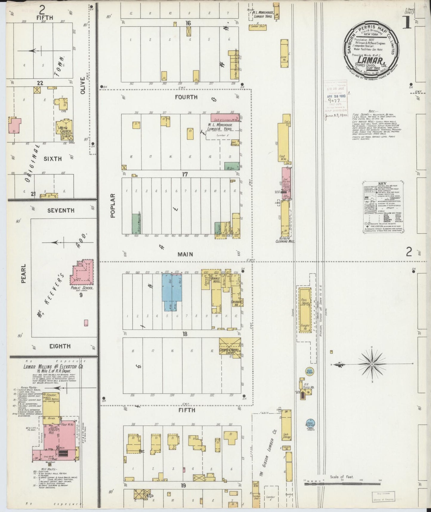 Sanborn Fire Insurance Map from Lamar, Prowers County, Colorado (1900), Sheet #0001 - Complete Map Set gallery image, historic Sanborn map, vintage wall art, Colorado Colorado