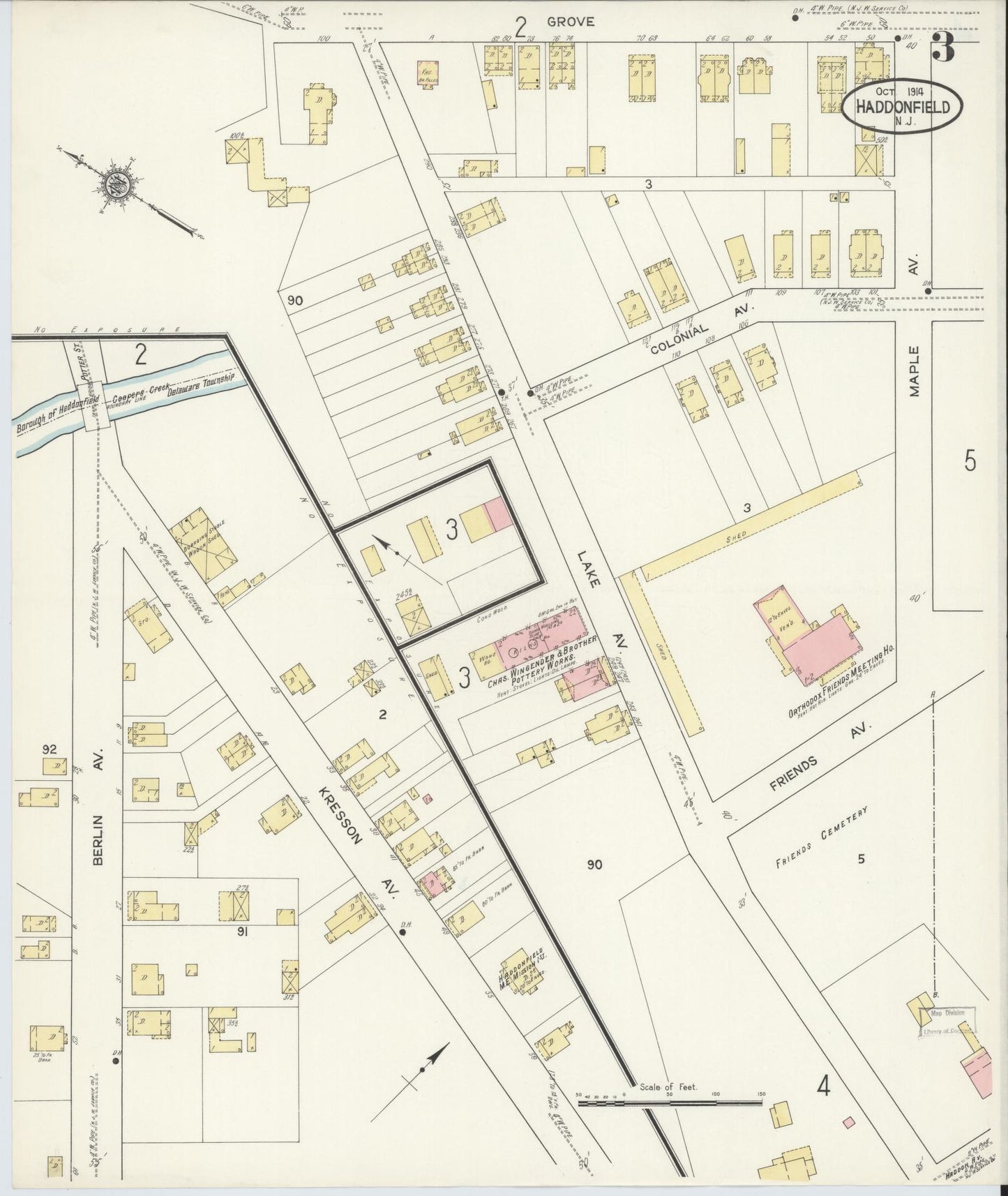 Sanborn Fire Insurance Map from Haddonfield, Camden County, New Jersey (1914), Sheet #0003 - Complete Map Set gallery image, historic Sanborn map, vintage wall art, New Jersey New Jersey