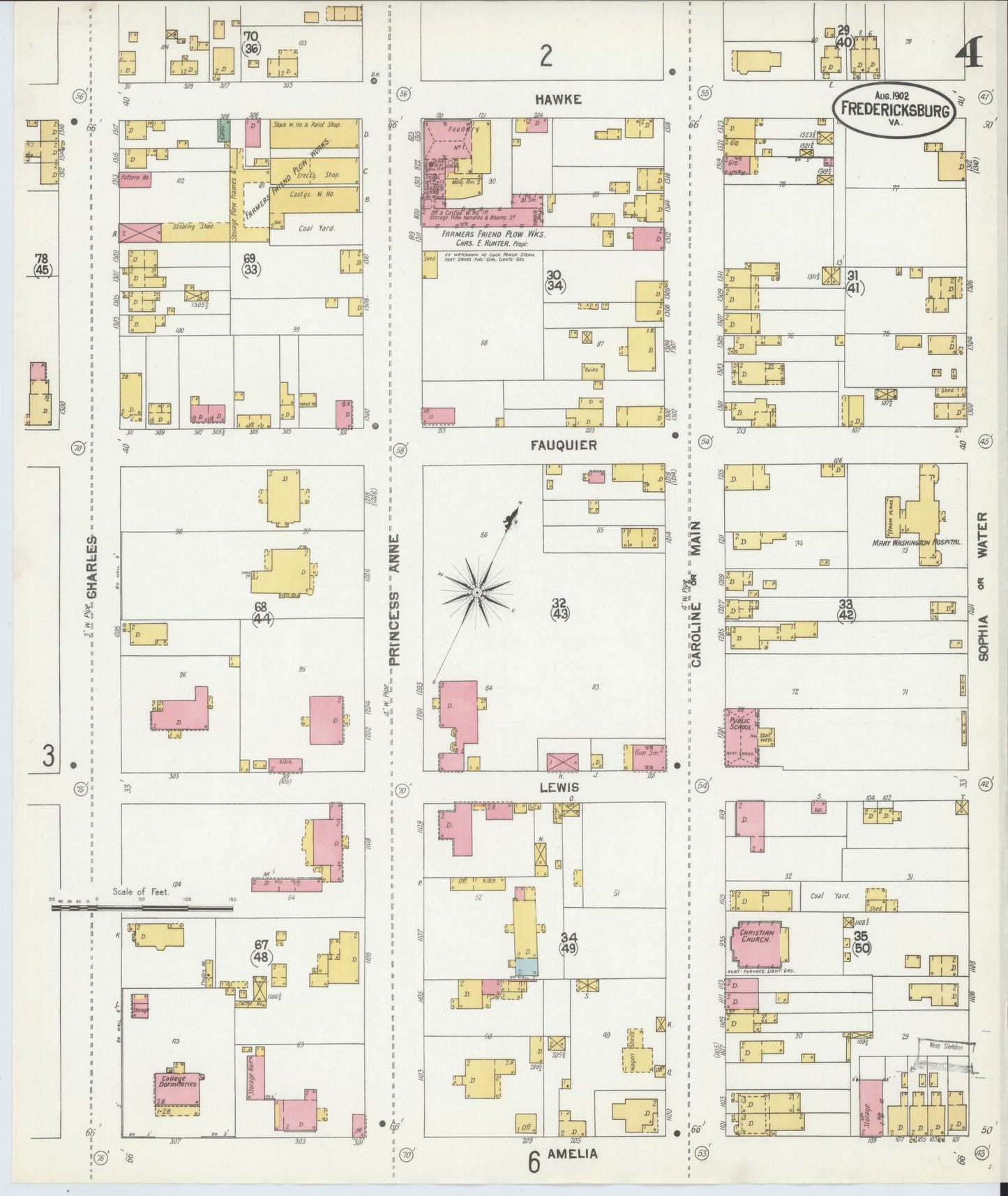 Sanborn Fire Insurance Map from Fredericksburg, Independent Cities, Virginia (1902), Sheet #0004 - Complete Map Set gallery image, historic Sanborn map, vintage wall art, Virginia Virginia