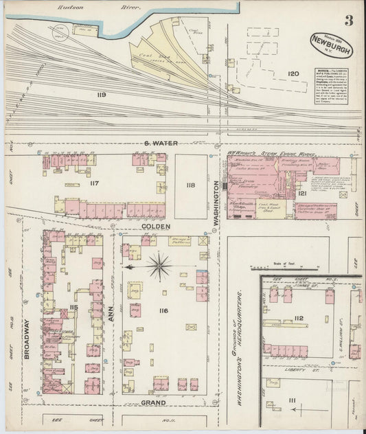 Sanborn Fire Insurance Map from Newburgh, Orange County, New York (1884), Sheet #0003 - Historic Sanborn Fire Insurance Map Print, vintage old map wall art, antique decor, genealogy gift, New York New York map