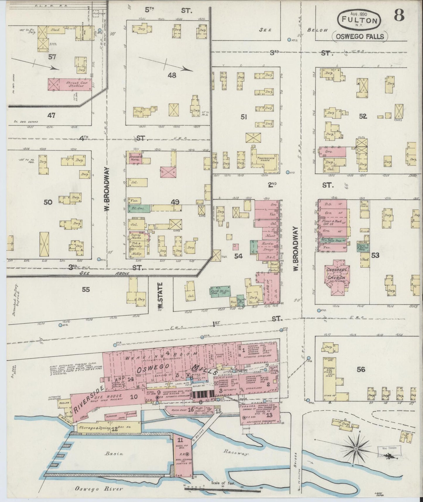 Sanborn Fire Insurance Map from Fulton, Oswego County, New York (1890), Sheet #0008 - Complete Map Set gallery image, historic Sanborn map, vintage wall art, New York New York