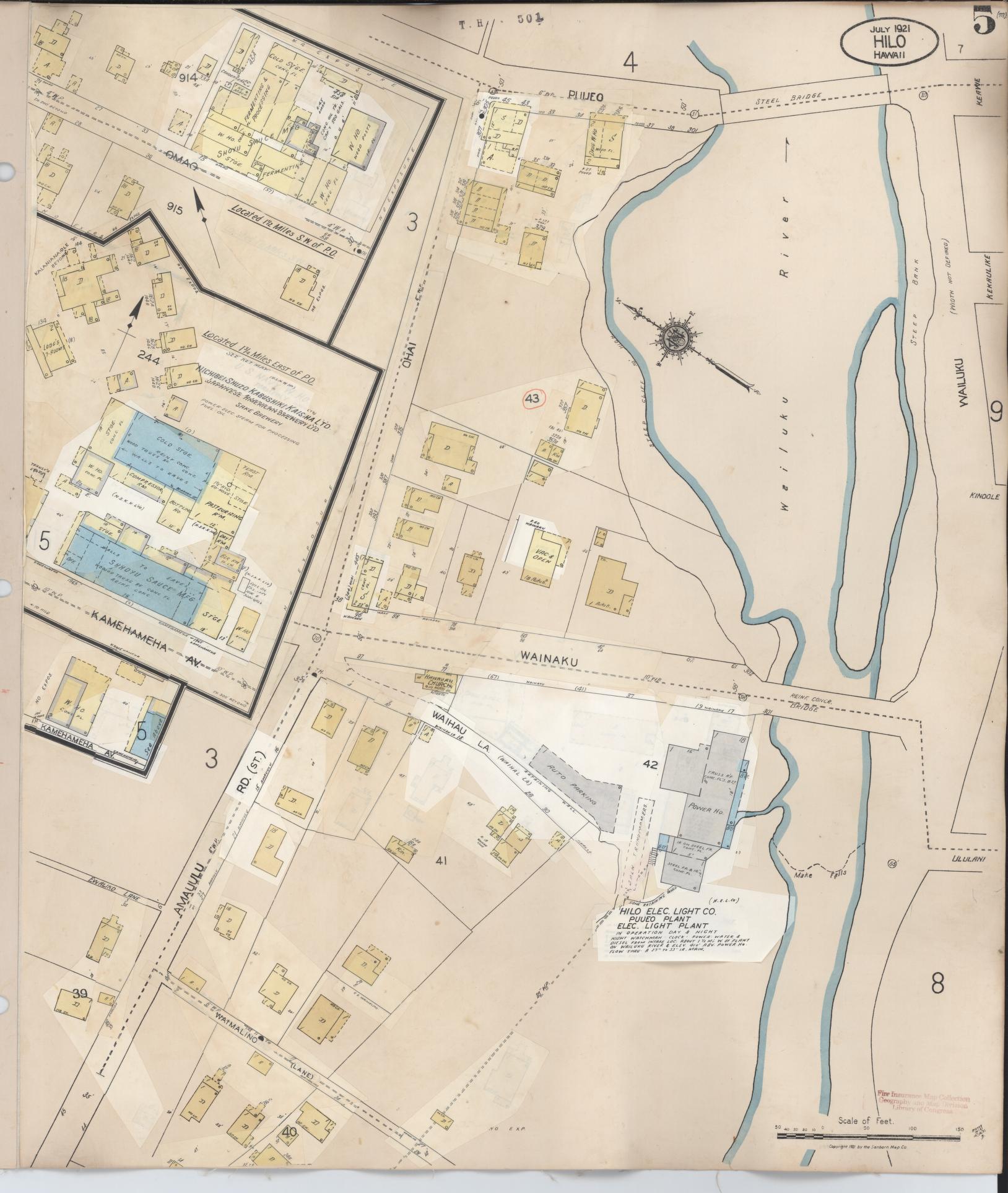 Sanborn Fire Insurance Map from Hilo, Hawaii County, Hawaii (1957), Sheet #0005 - Historic Sanborn Fire Insurance Map Print