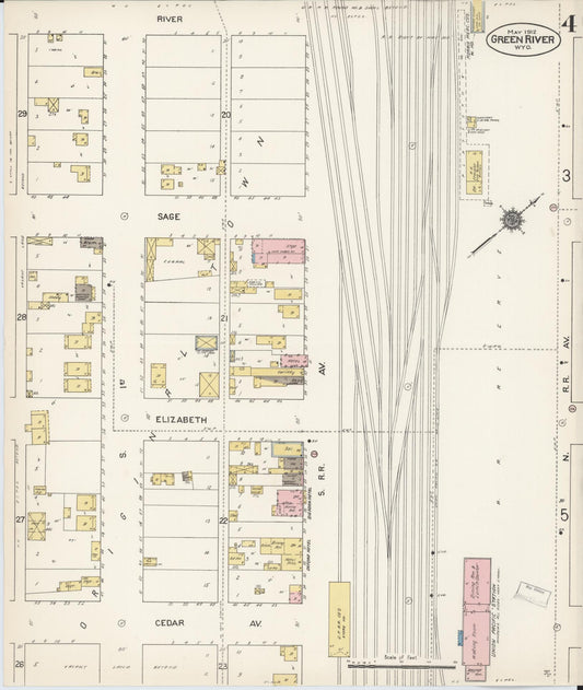 Sanborn Fire Insurance Map from Green River, Sweetwater County, Wyoming (1912), Sheet #0004 - Historic Sanborn Fire Insurance Map Print, vintage old map wall art, antique decor, genealogy gift, Wyoming Wyoming map