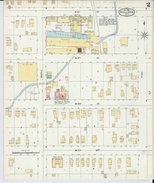 Sanborn Fire Insurance Map from Holland, Ottawa County, Michigan (1896), Sheet #0002 - Historic Sanborn Fire Insurance Map Print, vintage old map wall art, antique decor, genealogy gift, Michigan Michigan map