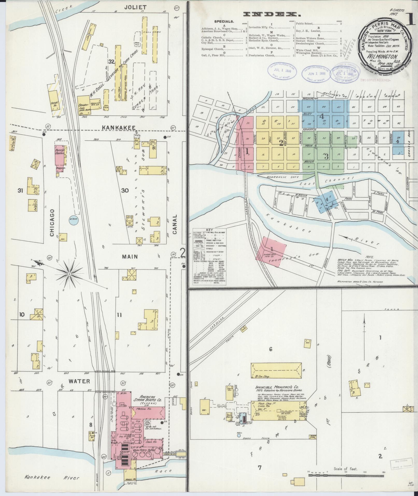 Sanborn Fire Insurance Map from Wilmington, Will County, Illinois (1898), Sheet #0001 - Complete Map Set gallery image, historic Sanborn map, vintage wall art, Illinois Illinois