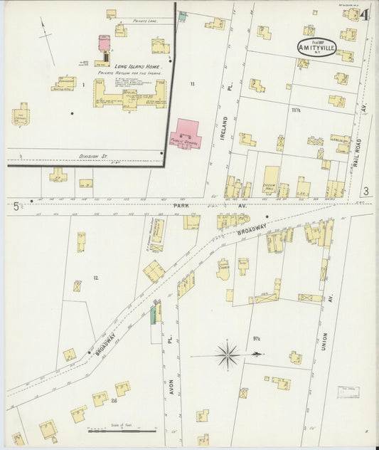Sanborn Fire Insurance Map from Amityville, Suffolk County, New York (1897), Sheet #0004 - Historic Sanborn Fire Insurance Map Print, vintage old map wall art, antique decor, genealogy gift, New York New York map