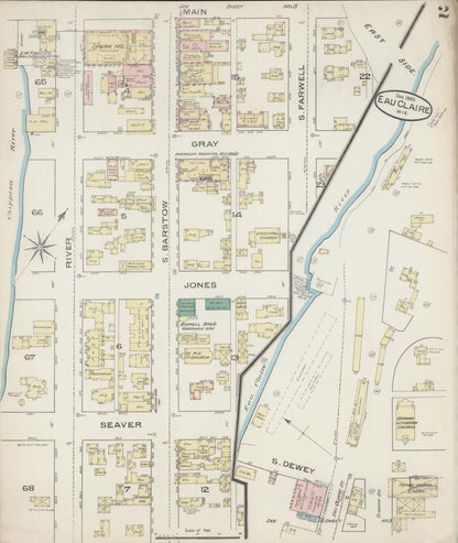 Sanborn Fire Insurance Map from Eau Claire, Eau Claire County, Wisconsin (1885), Sheet #0002 - Complete Map Set gallery image, historic Sanborn map, vintage wall art, Wisconsin Wisconsin
