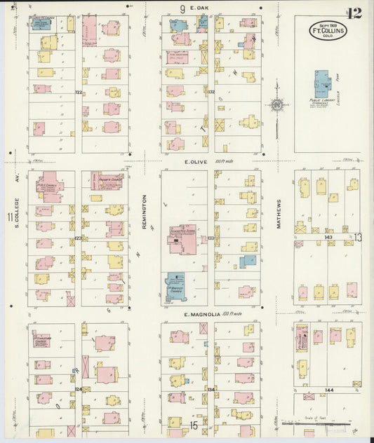 Sanborn Fire Insurance Map from Fort Collins, Larimer County, Colorado (1909), Sheet #0012 - Historic Sanborn Fire Insurance Map Print, vintage old map wall art, antique decor, genealogy gift, Colorado Colorado map