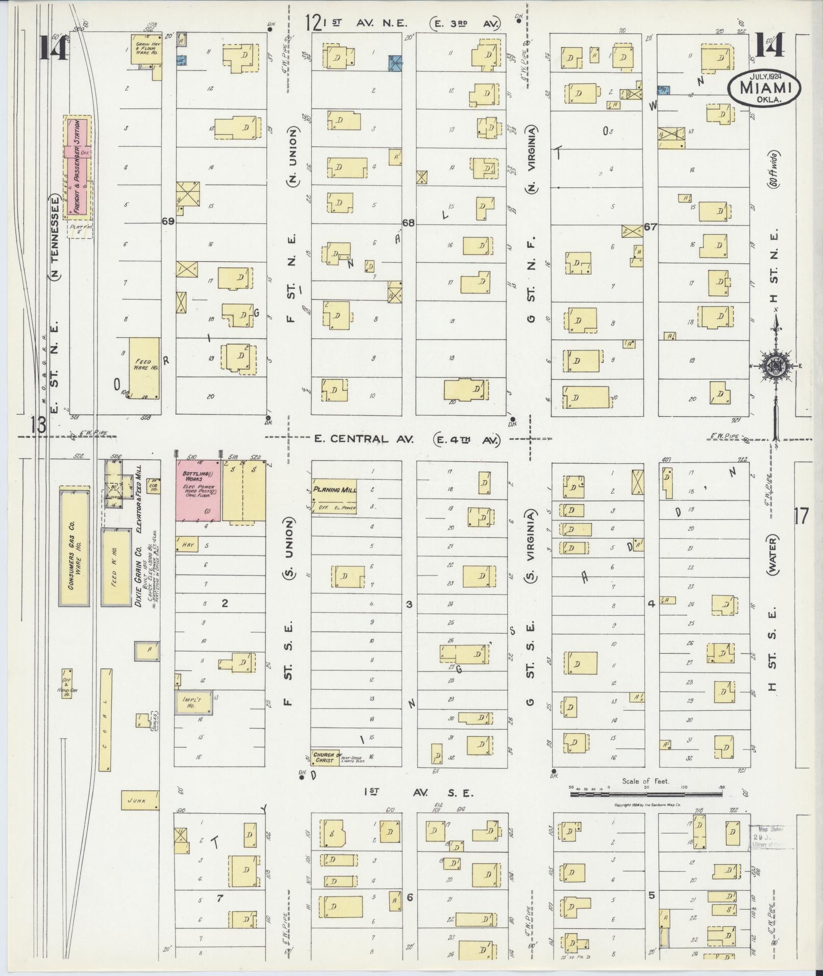 Sanborn Fire Insurance Map from Miami, Ottawa County, Oklahoma (1924), Sheet #0014 - Historic Sanborn Fire Insurance Map Print, vintage old map wall art, antique decor, genealogy gift, Oklahoma Oklahoma map