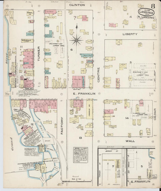 Sanborn Fire Insurance Map from Lansing, Ingham County, Michigan (1885), Sheet #0008 - Historic Sanborn Fire Insurance Map Print, vintage old map wall art, antique decor, genealogy gift, Michigan Michigan map
