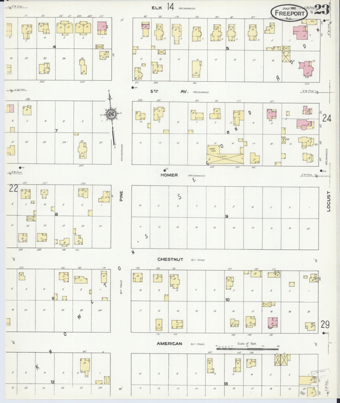 Sanborn Fire Insurance Map from Freeport, Stephenson County, Illinois (1910), Sheet #0023 - Complete Map Set gallery image, historic Sanborn map, vintage wall art, Illinois Illinois